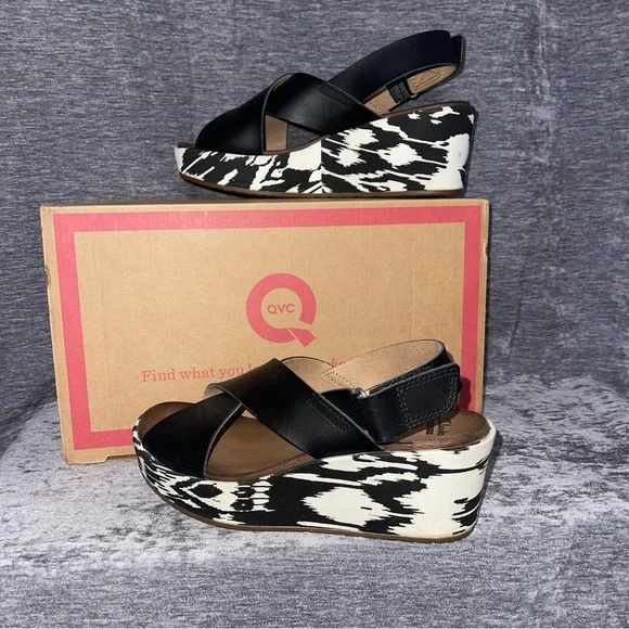 Clarks Collection Leather Heeled Wedge Sandal Valarie James SZ 6.5 Medium - Picture 3 of 8